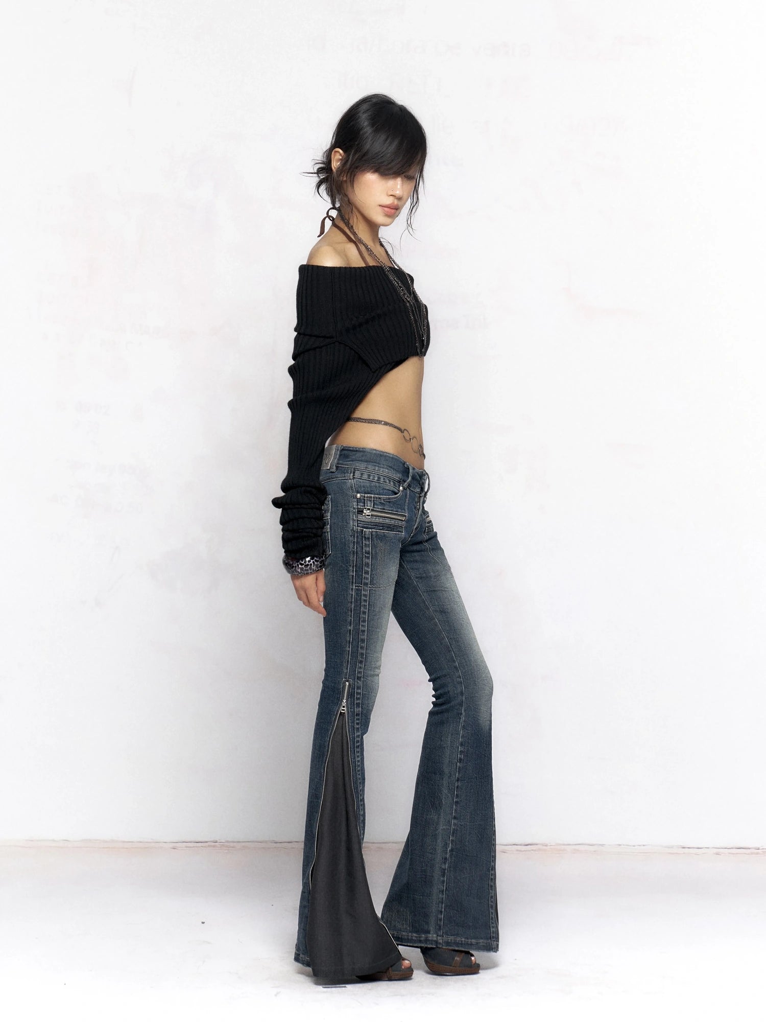 Flowers birds Market Vintage Washed Slim Fit Women Dark Blue Cotton Stretch Denim Jeans