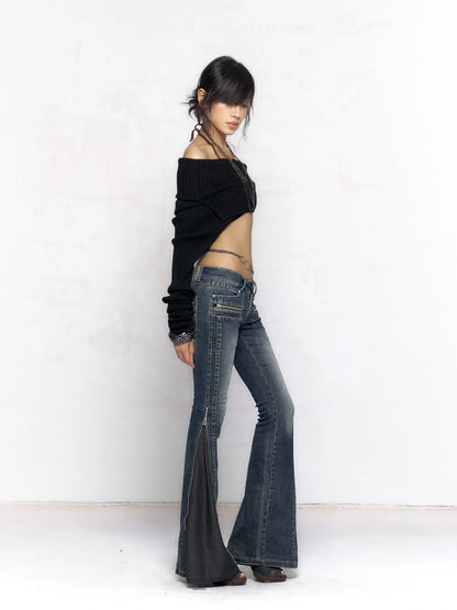 Flowers birds Market Vintage Washed Slim Fit Women Dark Blue Cotton Stretch Denim Jeans