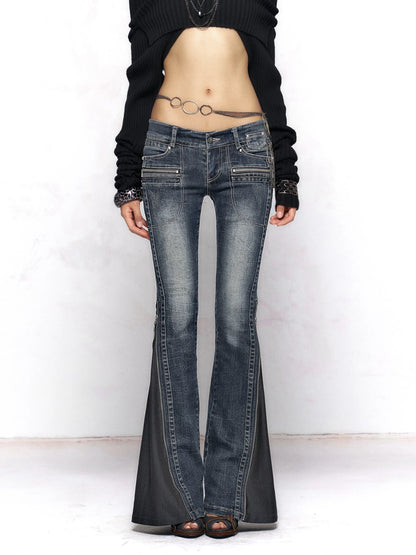 Flowers birds Market Vintage Washed Slim Fit Women Dark Blue Cotton Stretch Denim Jeans