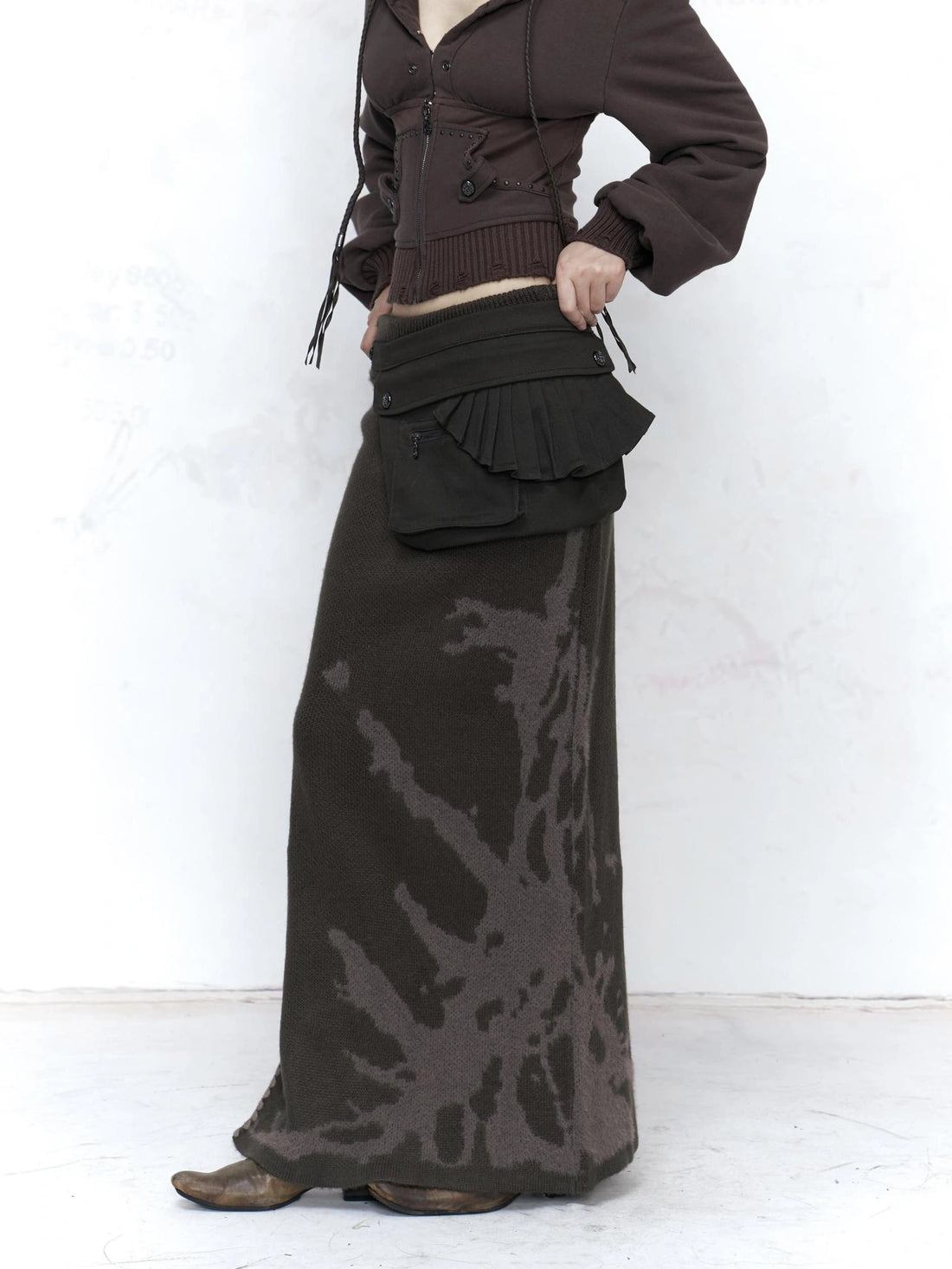 Flowers birds Market Warm Mohair Jacquard Knit Embroidered Mid Rise Straight Women Maxi Skirt