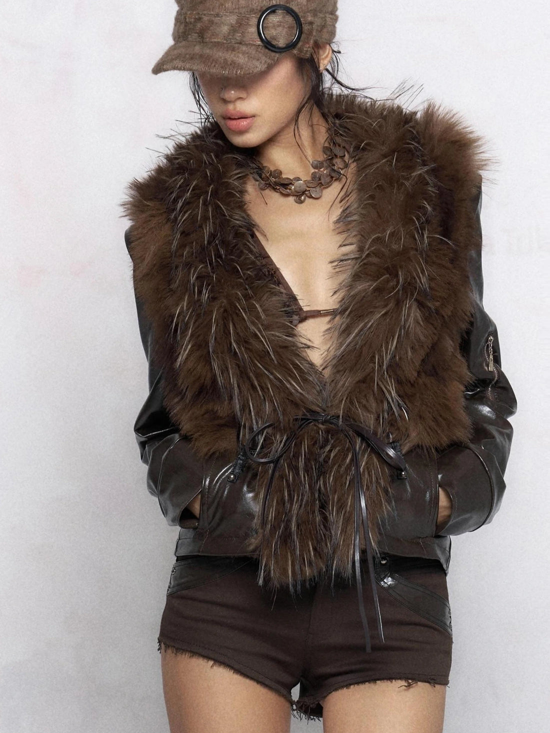 Flowers birds Market Warm Slim Fit Fur Collar Long Sleeve Zip Up Women Commuter Outerwear Jacket