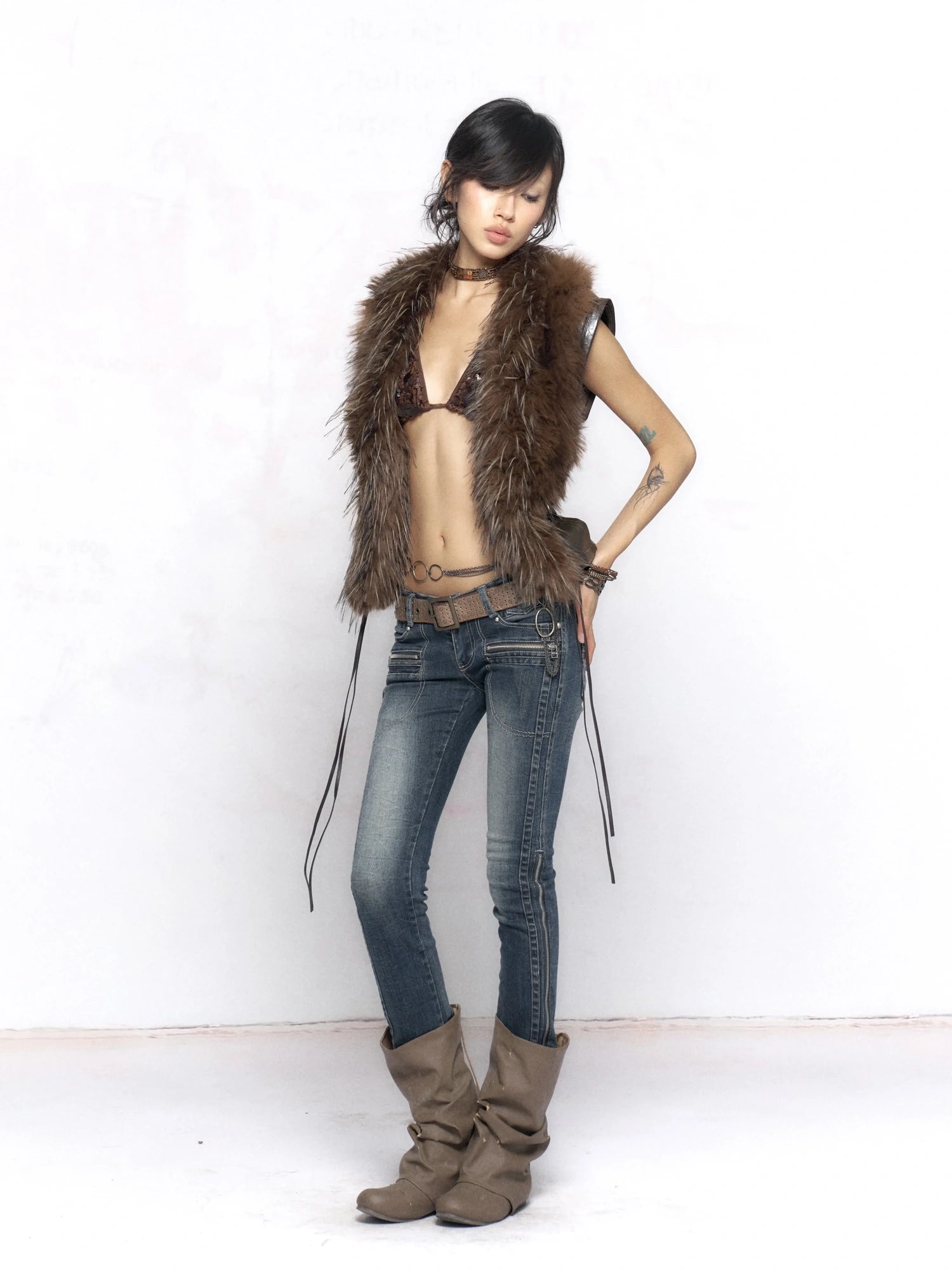 Flowers birds Market Warm Slim Fit Fur Collar Long Sleeve Zip Up Women Commuter Outerwear Jacket