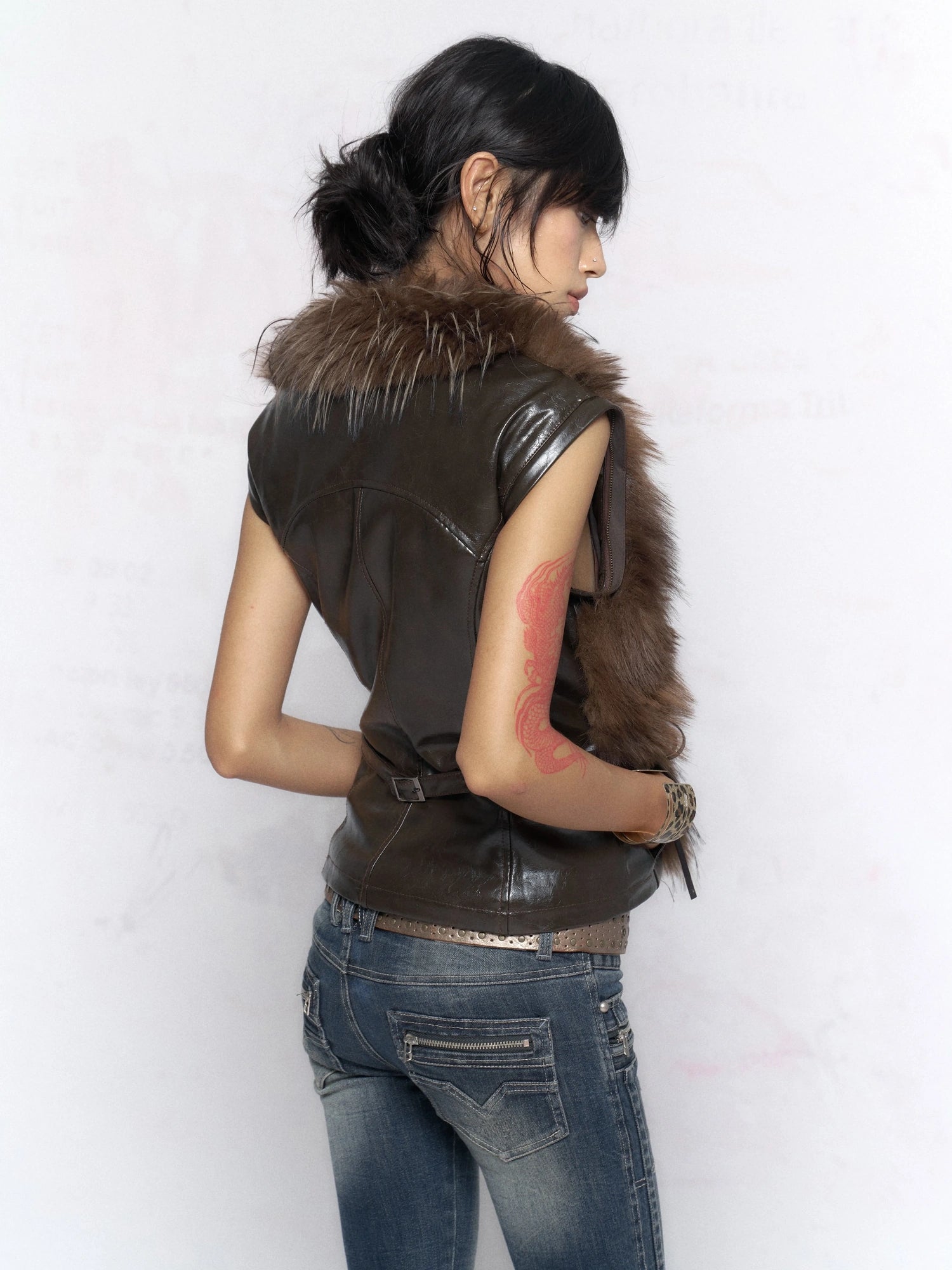 Flowers birds Market Warm Slim Fit Fur Collar Long Sleeve Zip Up Women Commuter Outerwear Jacket