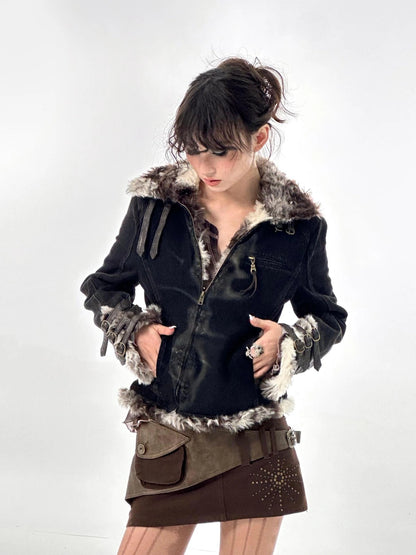 Flowers birds Market Warm Thickened Cotton Denim Original Design Straight Fit Women Outerwear Jacket