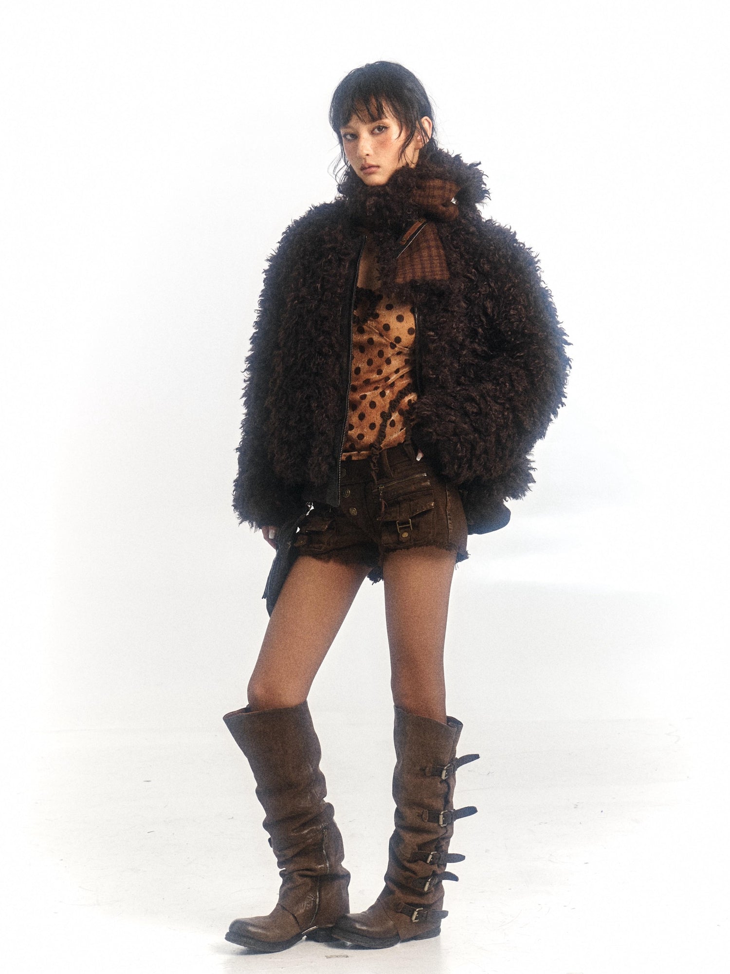 Flowers birds Market Warm Wool Blend Coat With Free Scarf
