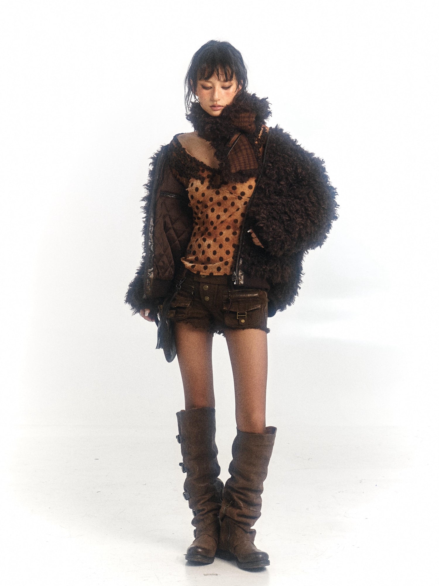 Flowers birds Market Warm Wool Blend Coat With Free Scarf