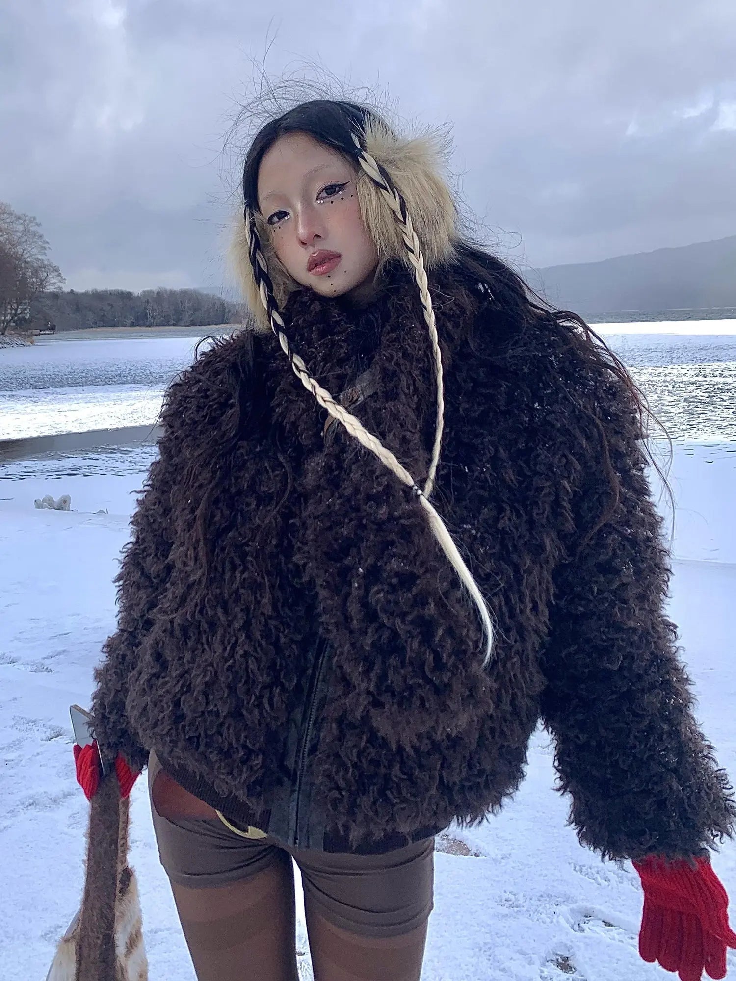 Warm Wool Blend Coat With Free Scarf