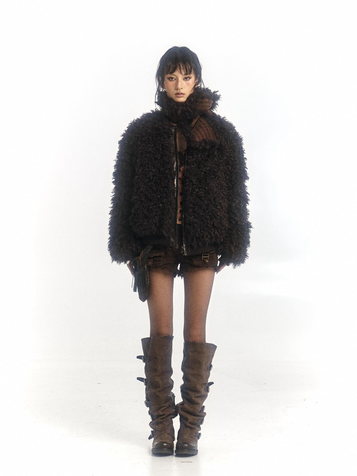 Flowers birds Market Warm Wool Blend Coat With Free Scarf
