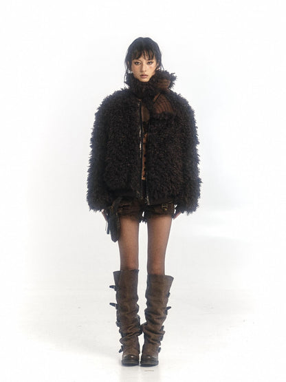 Flowers birds Market Warm Wool Blend Coat With Free Scarf
