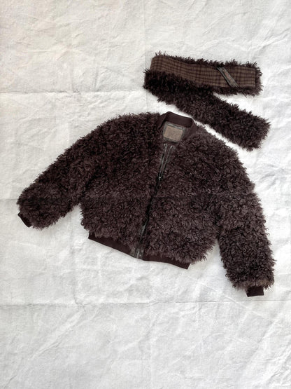 Flowers birds Market Warm Wool Blend Coat With Free Scarf