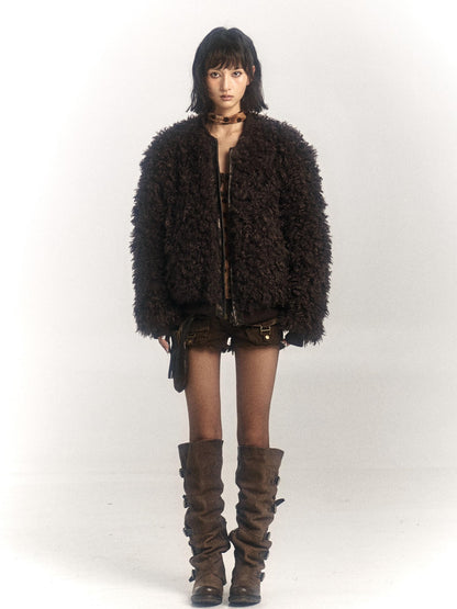 Flowers birds Market Warm Wool Blend Coat With Free Scarf