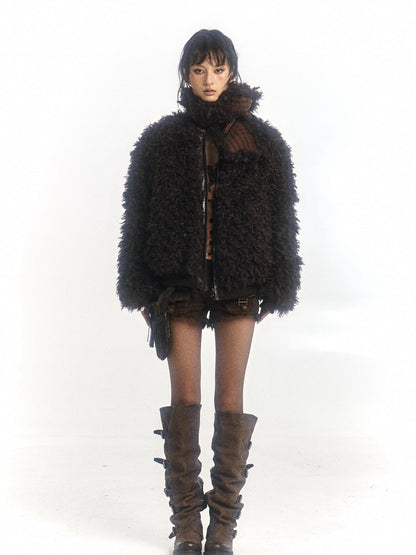 Flowers birds Market Warm Wool Blend Coat With Free Scarf