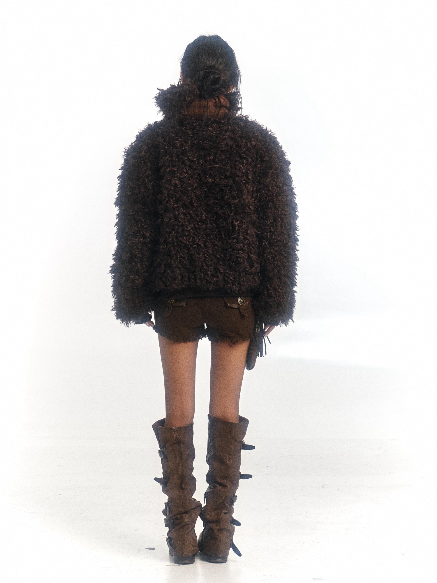 Flowers birds Market Warm Wool Blend Coat With Free Scarf
