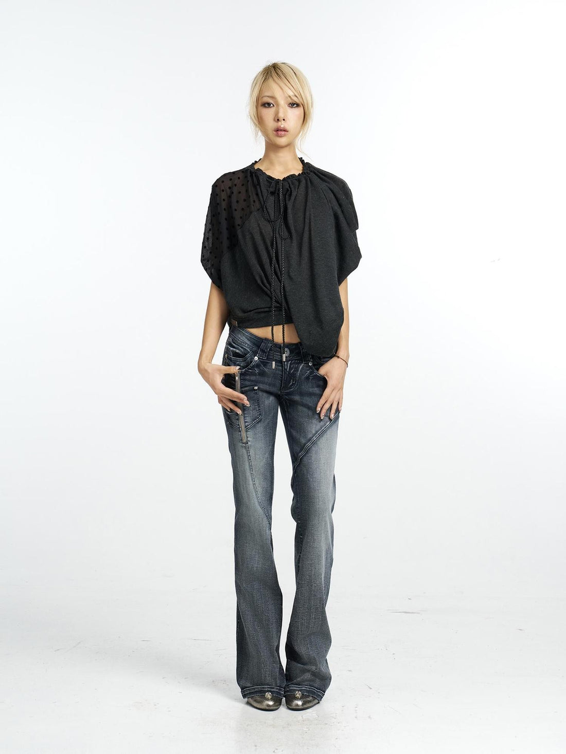 Flowers birds Market Washed Zip Split Slim Fit Women&