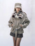 Flowers birds Market Wool Blend Retro Cropped Lapel Long Sleeve Young Women Oatmeal Short Coats