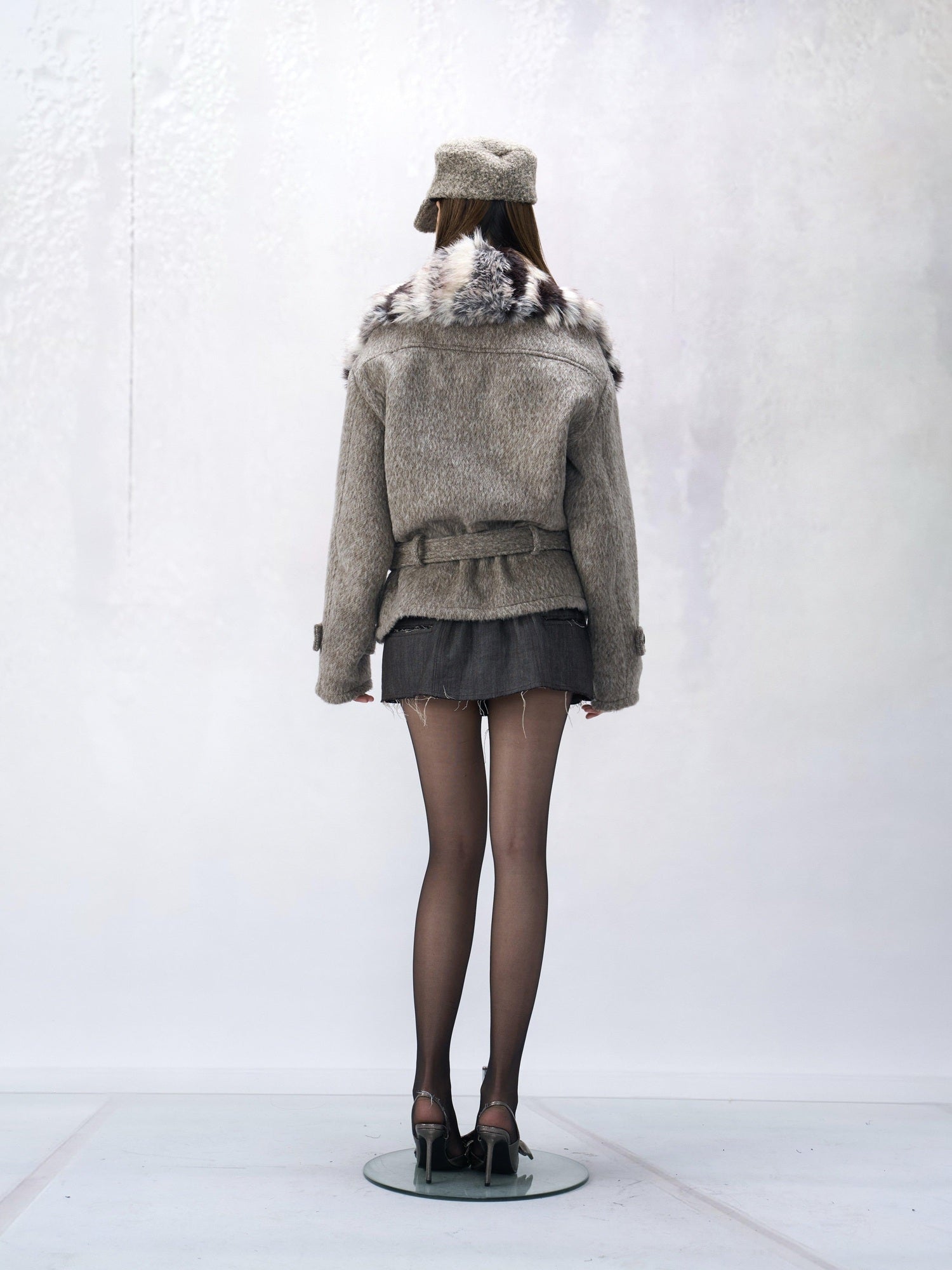 Flowers birds Market Wool Blend Retro Cropped Lapel Long Sleeve Young Women Oatmeal Short Coats
