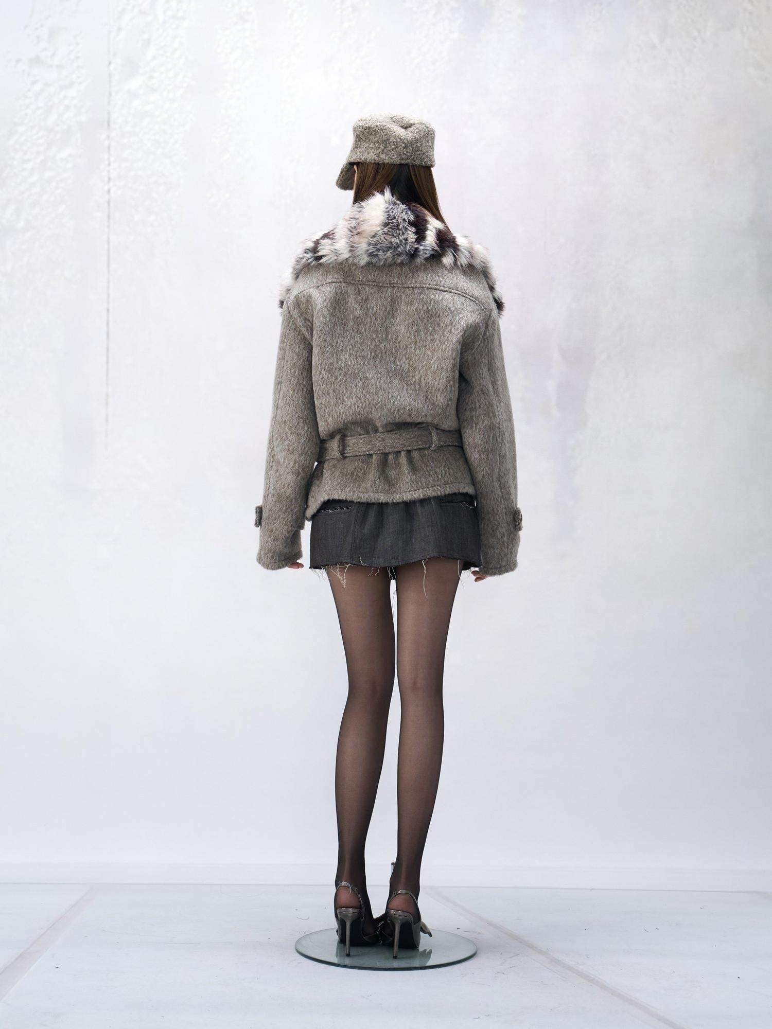 Flowers birds Market Wool Blend Retro Cropped Lapel Long Sleeve Young Women Oatmeal Short Coats