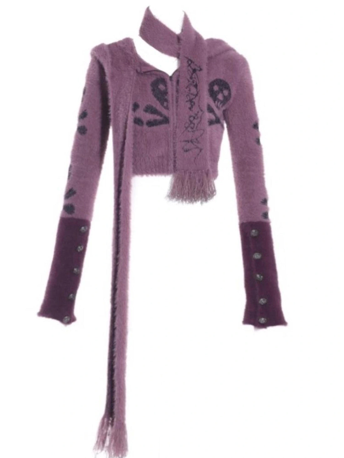 Y2K  Skull Print Faux Shearling Moto Jacket