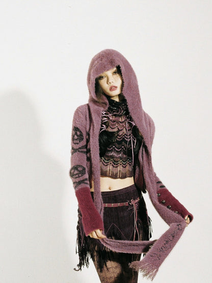 Flowers birds Market Y2K Floral Skull Print Faux Shearling Moto Jacket