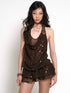 Flowers birds Market Y2K Sheer Mesh Slit Hollow Out Backless Halter Slip Dress