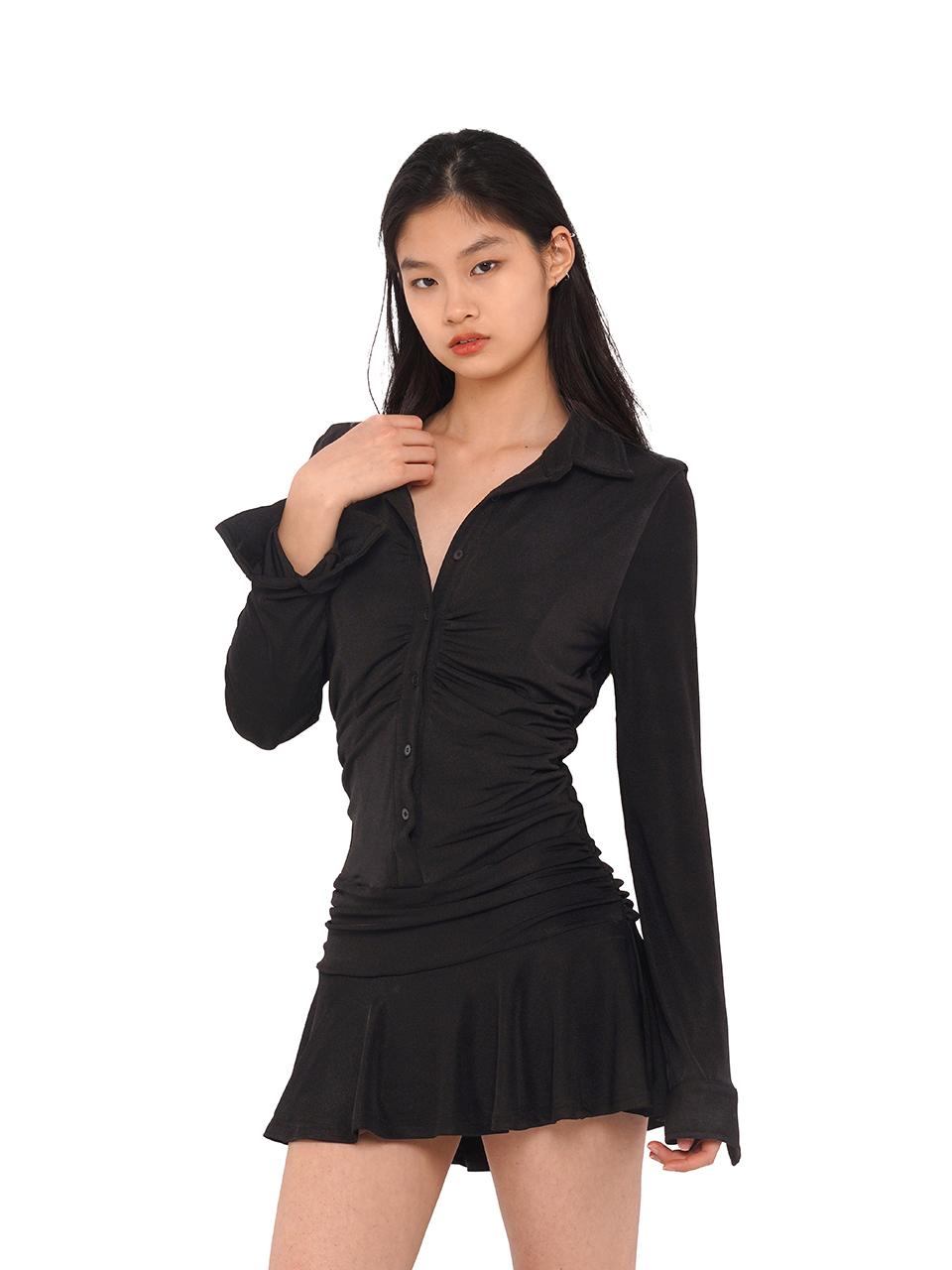 SweetChilling Flowy Casual Drop Waist Pleated Shirt Collar Dress
