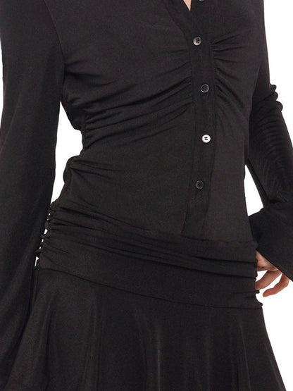Flowy Casual Drop Waist Pleated Shirt Collar Dress