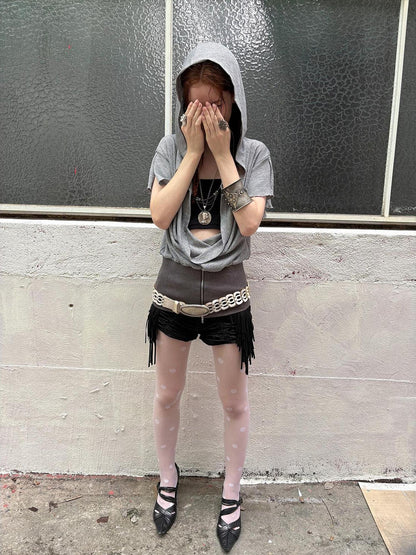 DoublePunch Flowy Fringe Low-Rise Shorts With Detachable Ruffles Shorts
