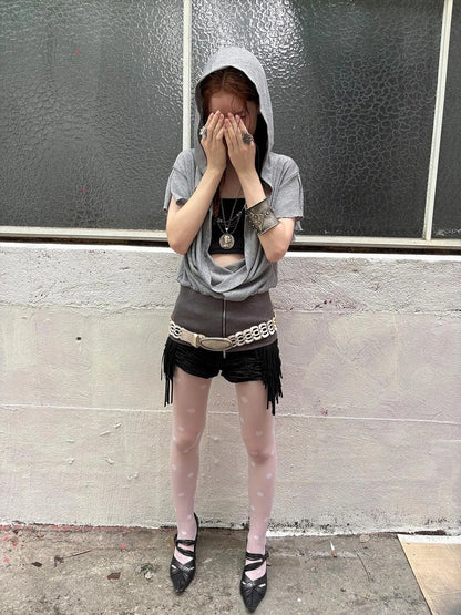 Flowy Fringe Low-Rise Shorts With Detachable Ruffles Shorts