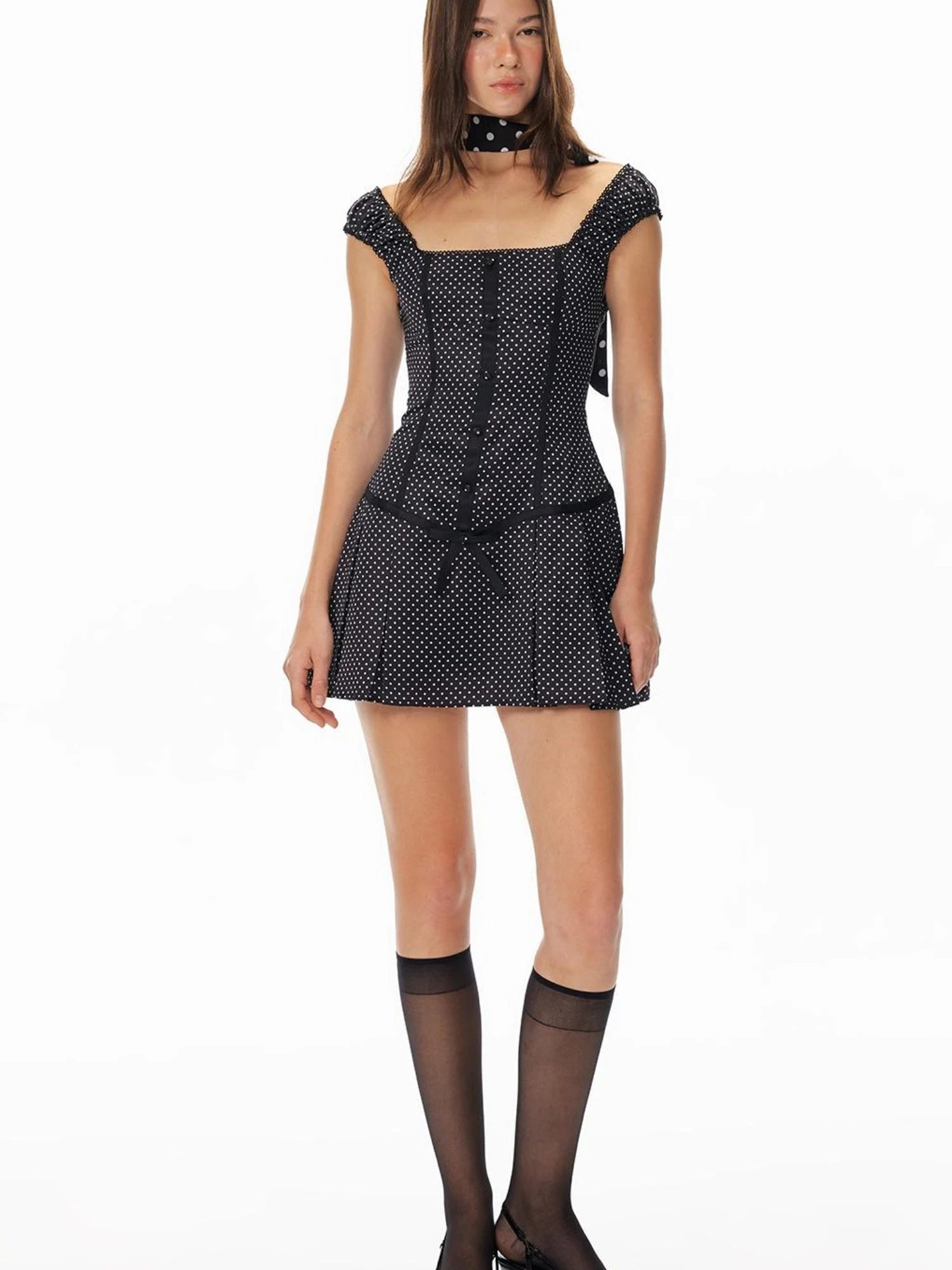 Flowy Polka Dot Lace Trim Bodycon Mini Dress