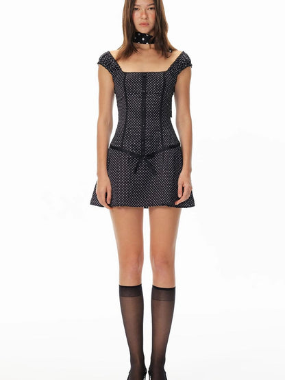 Flowy Polka Dot Lace Trim Bodycon Mini Dress