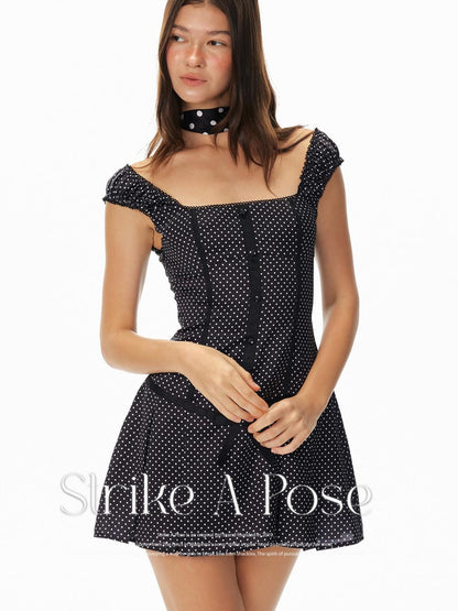 STRIKE A POSE Flowy Polka Dot Lace Trim Bodycon Mini Dress