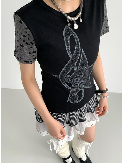 Flowy Tiered Ruffle Polka Dot Striped Midi Skirt