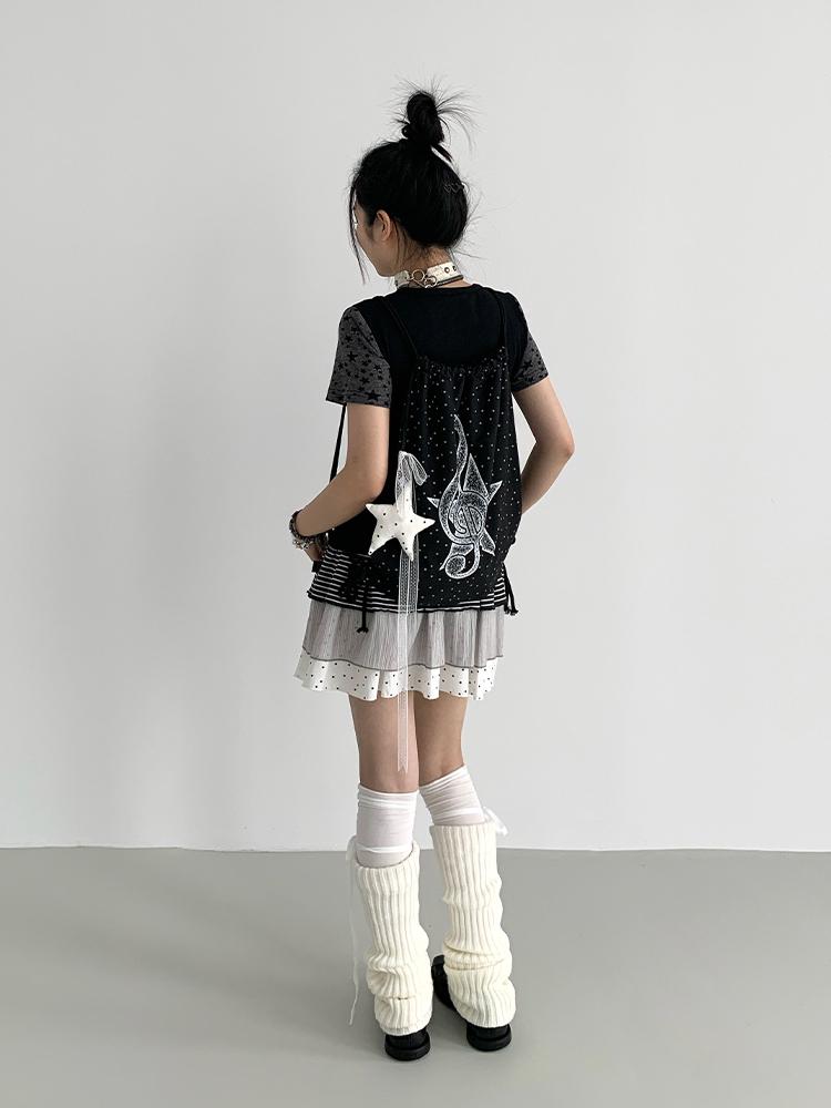 Flowy Tiered Ruffle Polka Dot Striped Midi Skirt