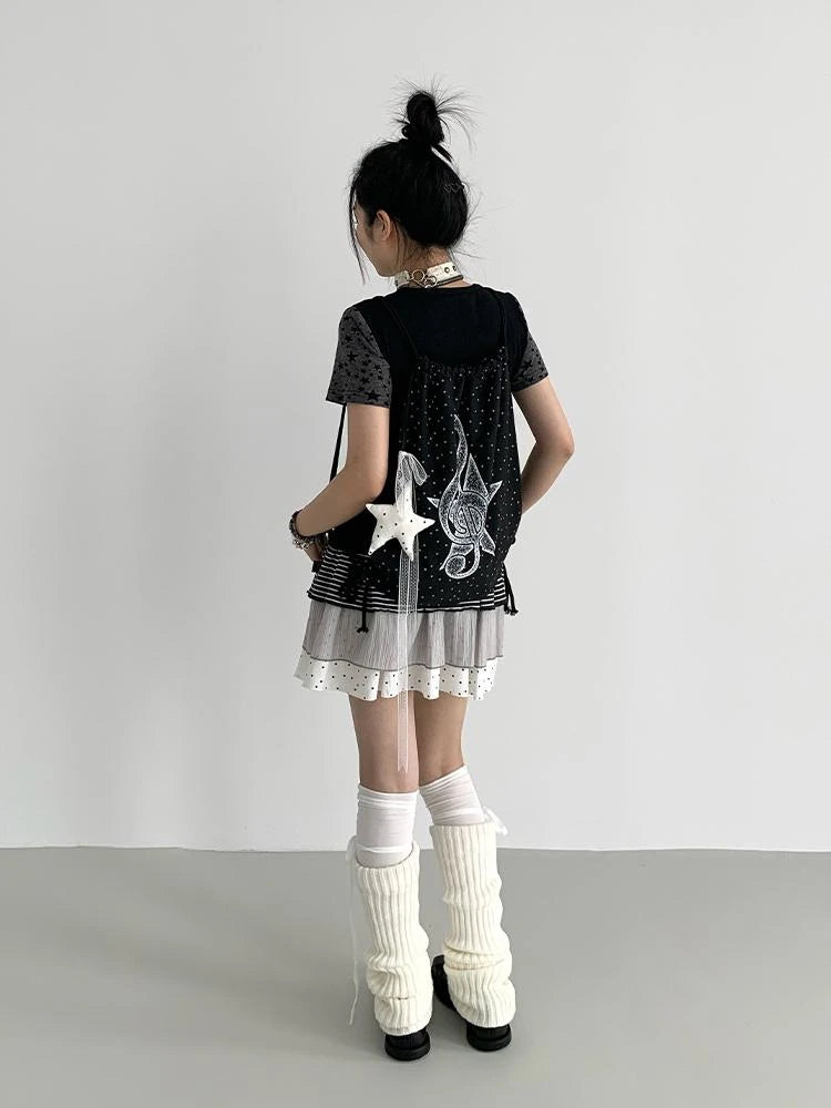 Flowy Tiered Ruffle Polka Dot Striped Midi Skirt