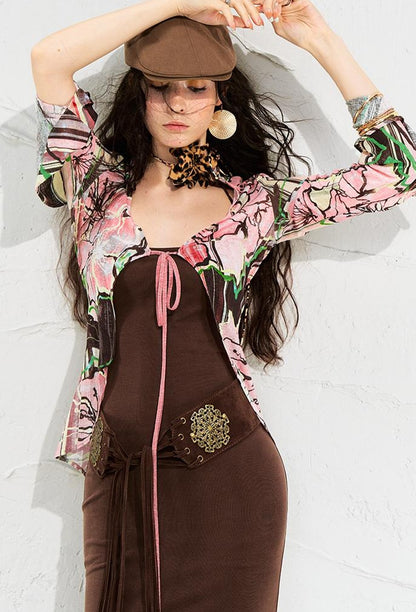 OfAkiva Flowy Two-Tone Print Canneles Relaxed Dress