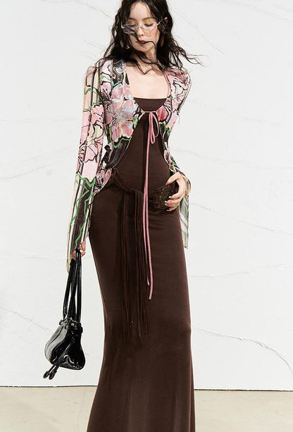 OfAkiva Flowy Two-Tone Print Canneles Relaxed Dress