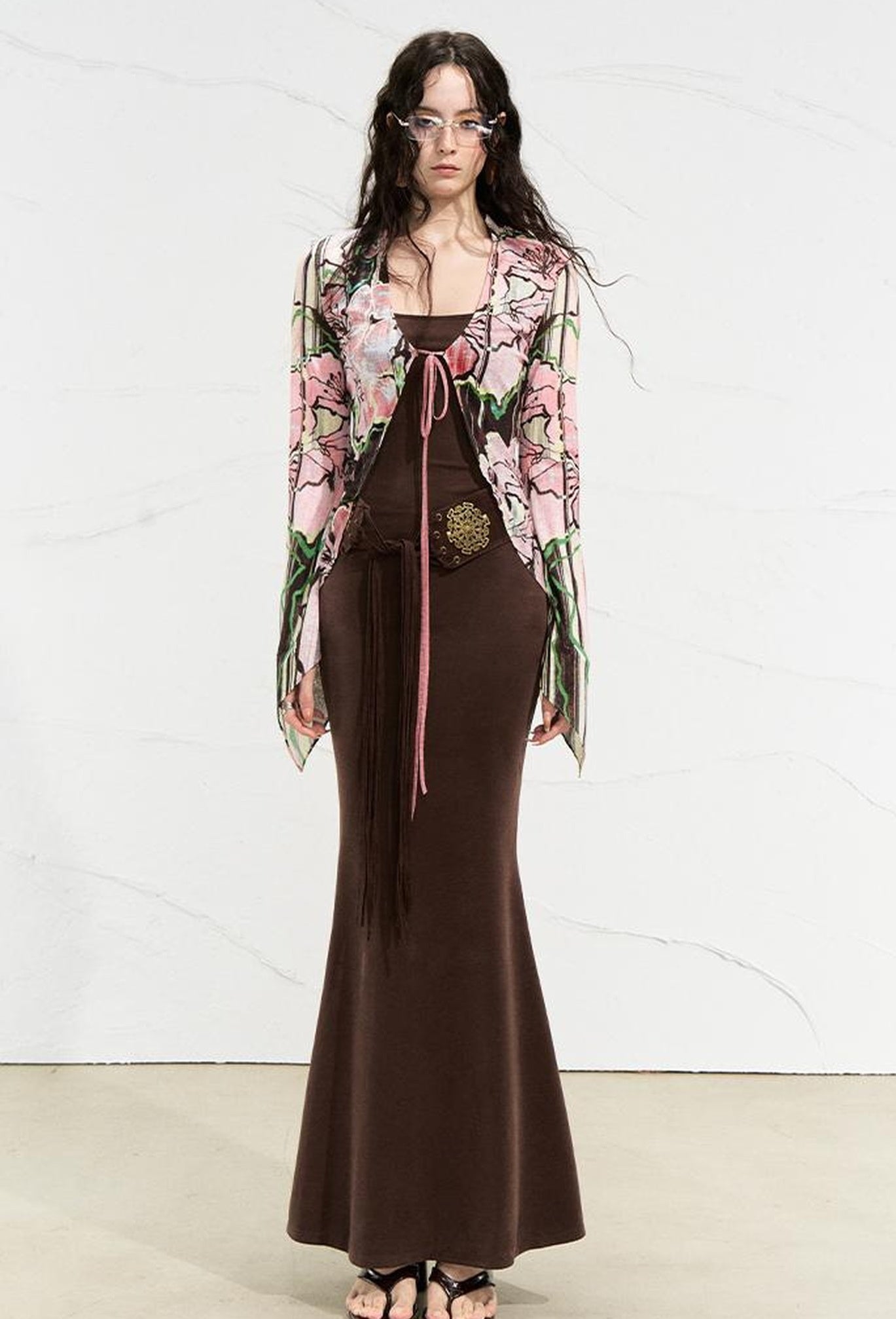 OfAkiva Flowy Two-Tone Print Canneles Relaxed Dress