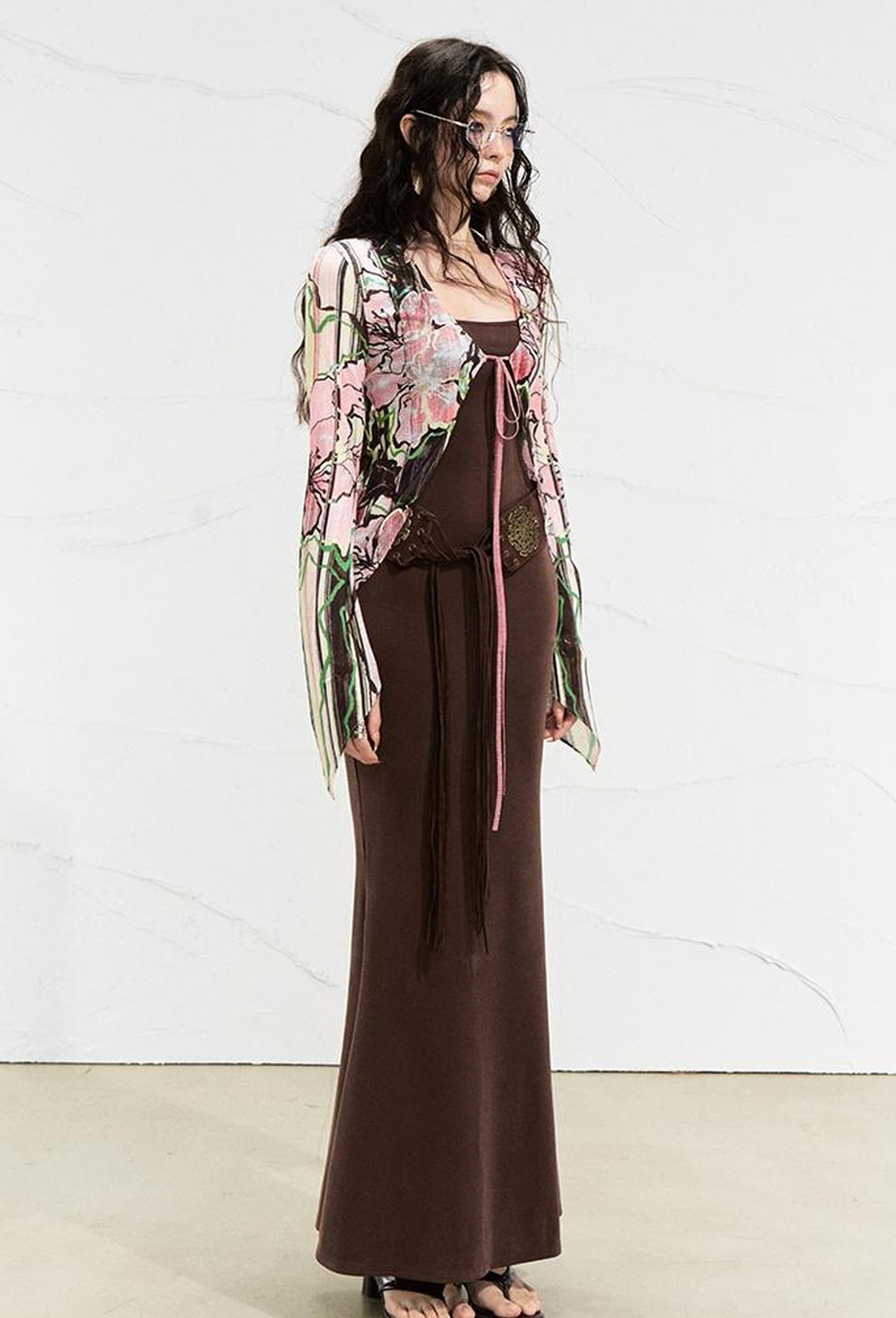 OfAkiva Flowy Two-Tone Print Canneles Relaxed Dress