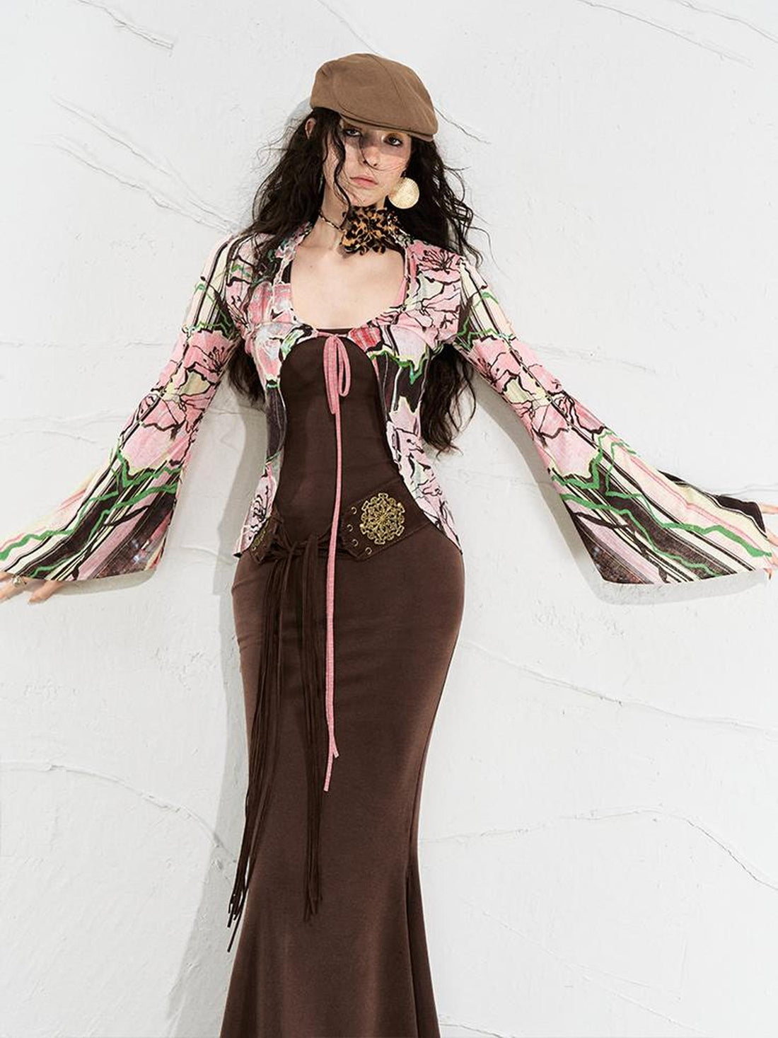 OfAkiva Flowy Two-Tone Print Canneles Relaxed Dress