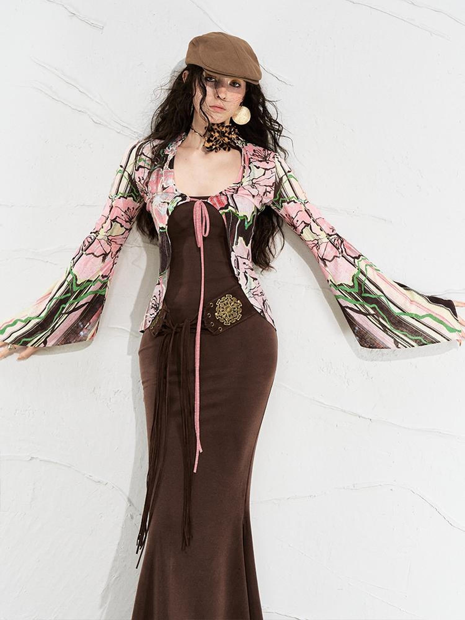 OfAkiva Flowy Two-Tone Print Canneles Relaxed Dress