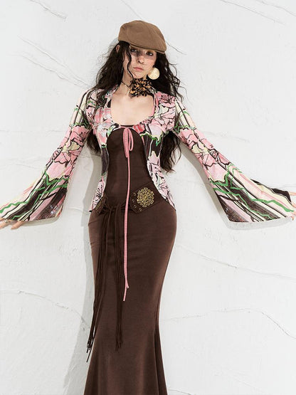 OfAkiva Flowy Two-Tone Print Canneles Relaxed Dress