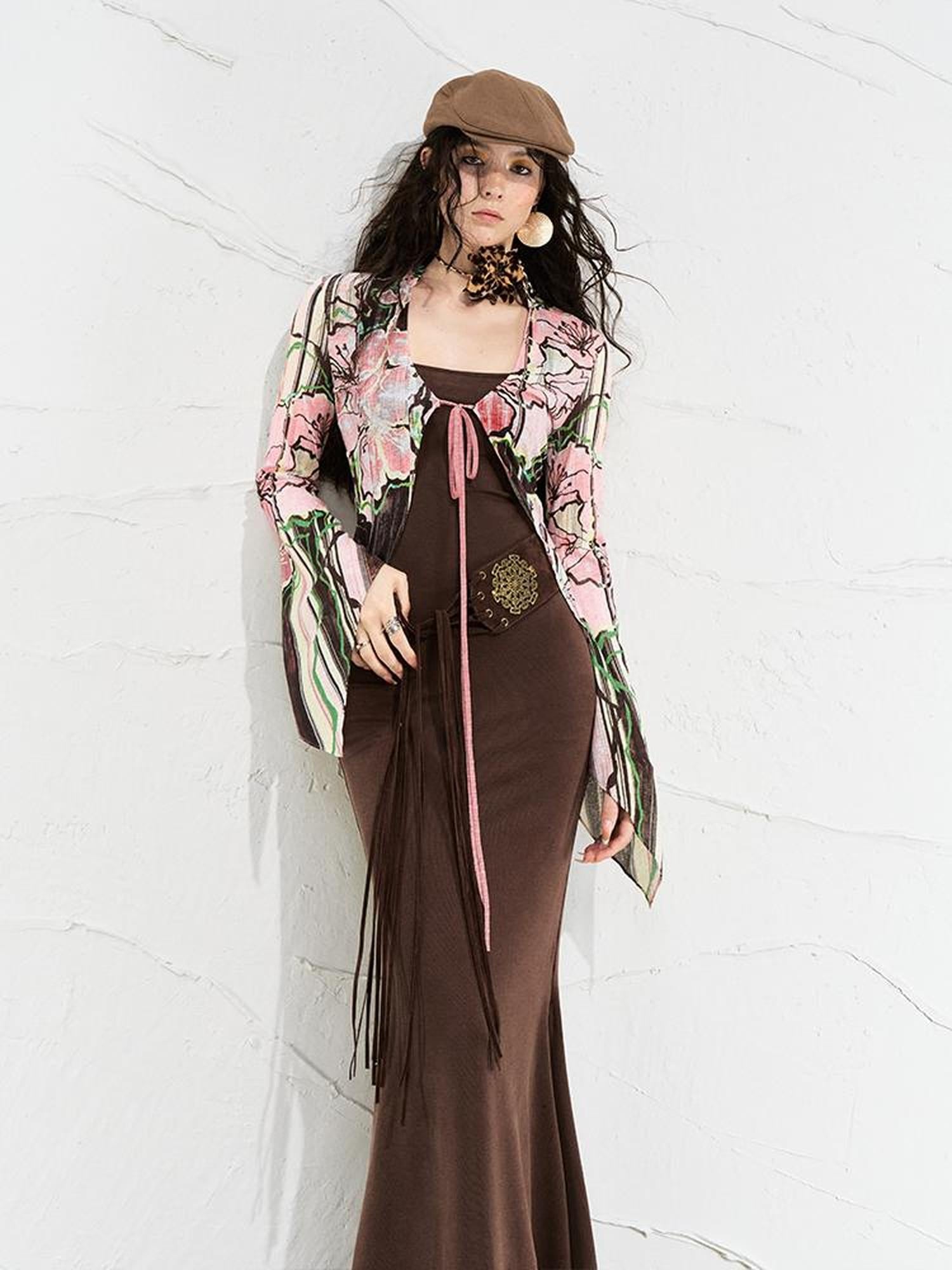 OfAkiva Flowy Two-Tone Print Canneles Relaxed Dress