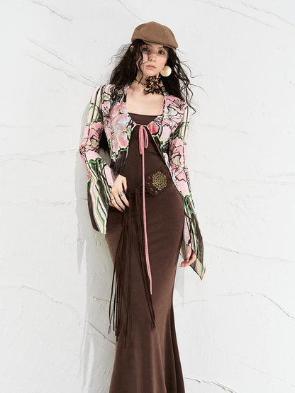OfAkiva Flowy Two-Tone Print Canneles Relaxed Dress
