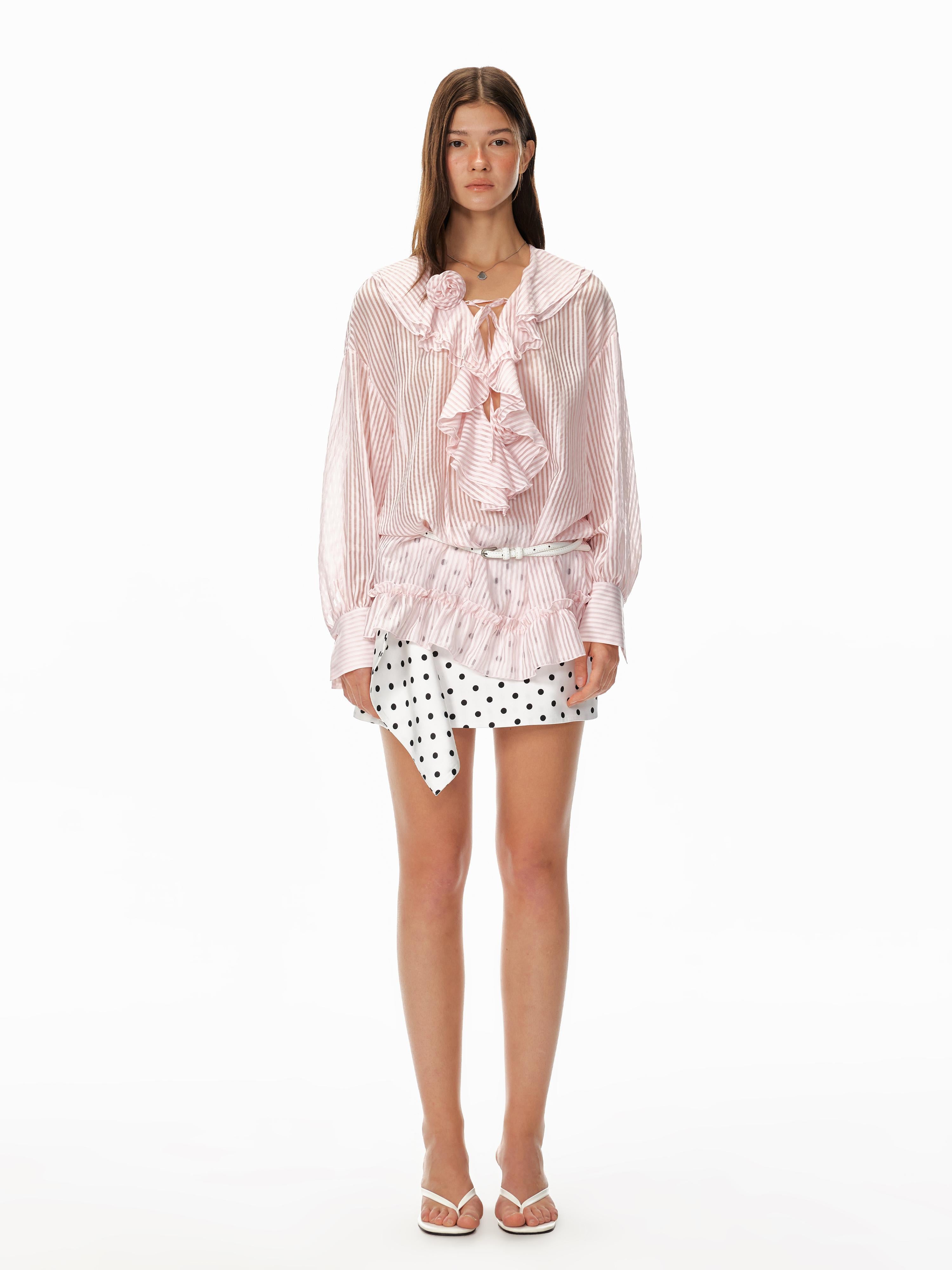 STRIKE A POSE Flowy White Polka Dot Mini Skirt For Women Casual Skirts