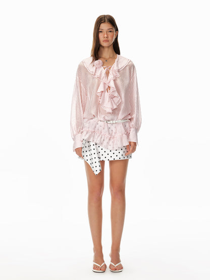 STRIKE A POSE Flowy White Polka Dot Mini Skirt For Women Casual Skirts
