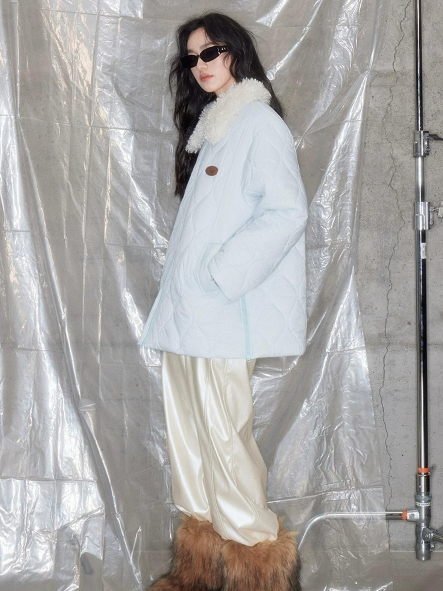 DIDDI MODA Fluffy Collar Gourd Patterned Winter Coat