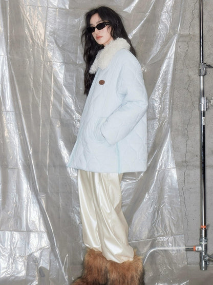 DIDDI MODA Fluffy Collar Gourd Patterned Winter Coat