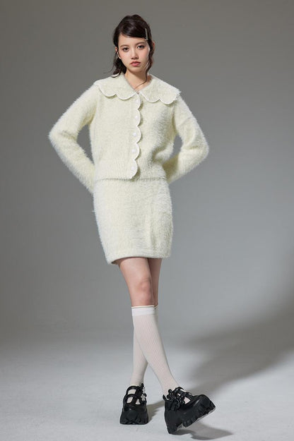 DIDDI MODA Fluffy Cozy Knit Set With Lace Trim