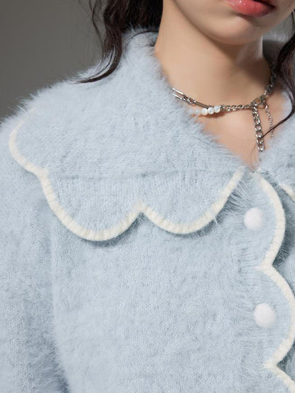 DIDDI MODA Fluffy Cozy Knit Set With Lace Trim