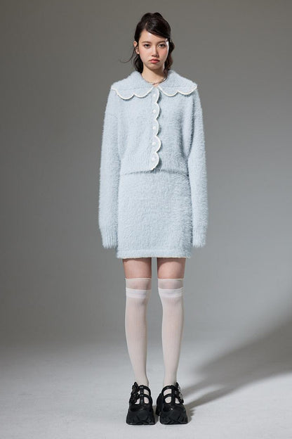 DIDDI MODA Fluffy Cozy Knit Set With Lace Trim